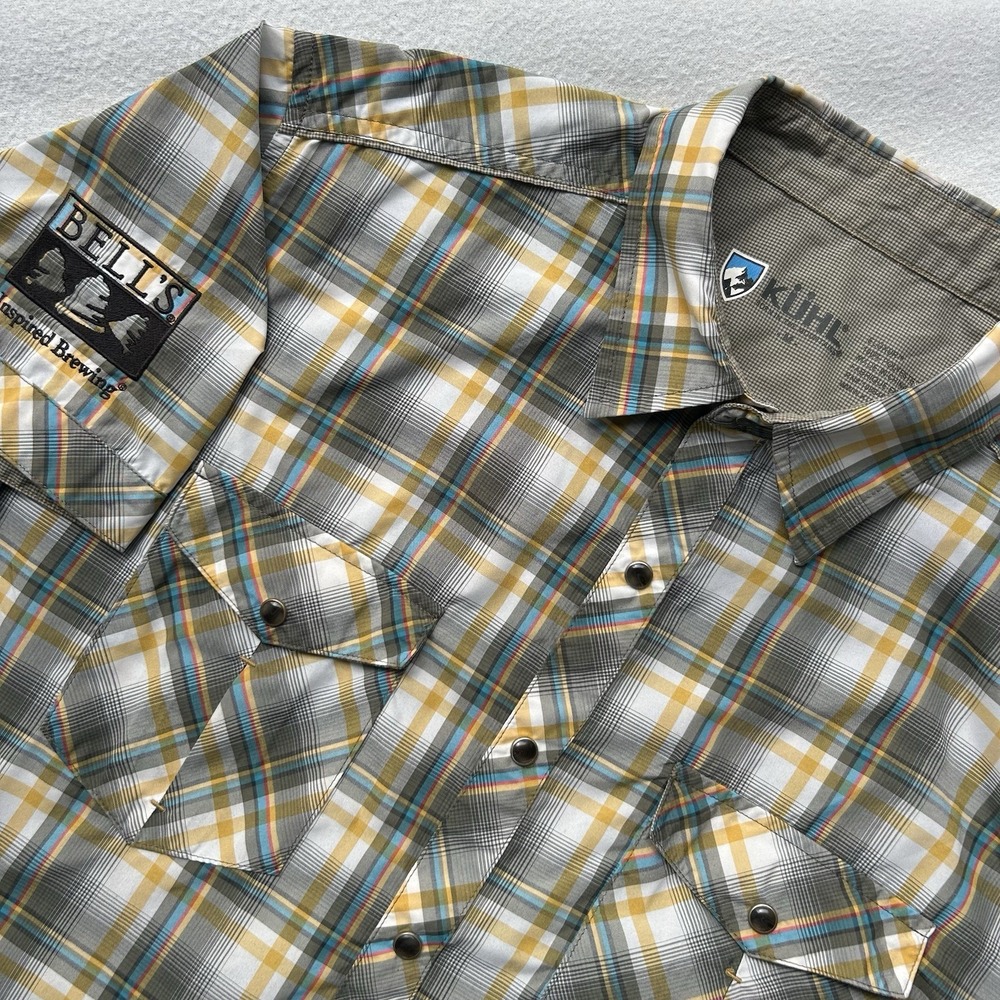 Kuhl Mens M Button Up Shirt Activewear Outdoor Pearl Snap Western Eluxur Plaid